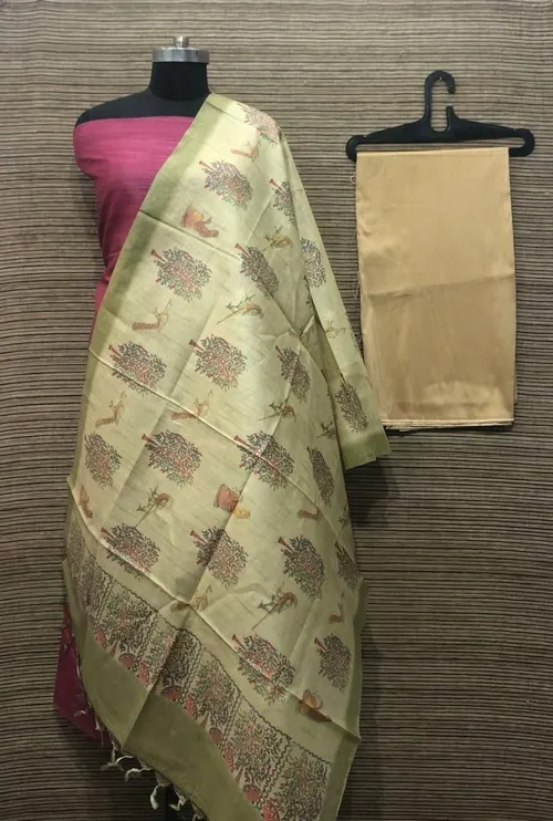 Elegant Ghicha Tussar Silk Plain Suit Material – Handwoven Natural Texture